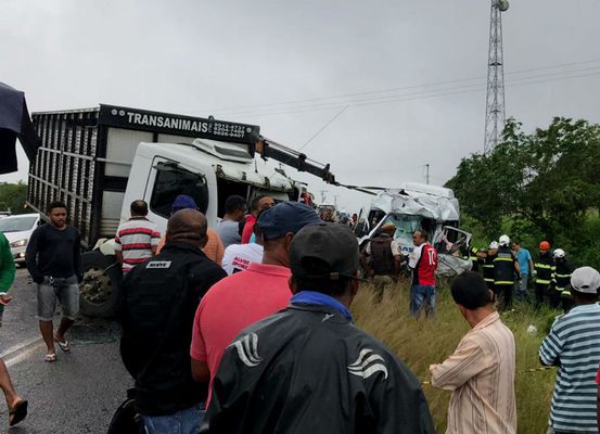 Batida frontal entre van e carreta deixa 8 mortos em rodovia da Bahia